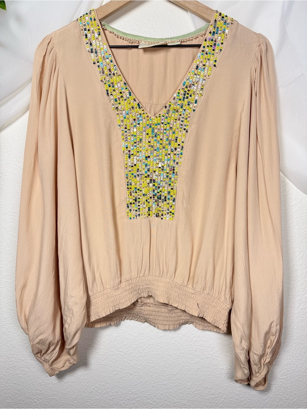 Maeve by Anthropologie Kristie Sequined Peasant Embellished Blouse